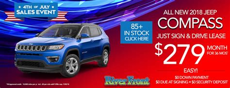 Riverfront jeep - River Front Chrysler Jeep Dodge RAM. 4.4. 170 Verified Reviews. 138 Favorited the service shop. New Car Sales: (630) 593-7583 Used Car Sales: (630) 534-1652 Service: (630) …
